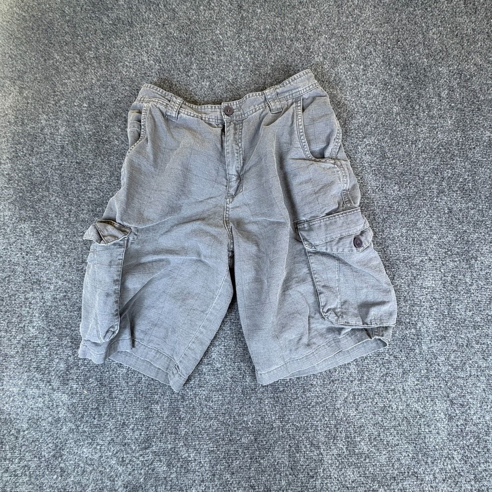 Burnside Cargo Shorts Mens 29x10.5 Gray Grid Utility Pockets Flat Front Outdoor